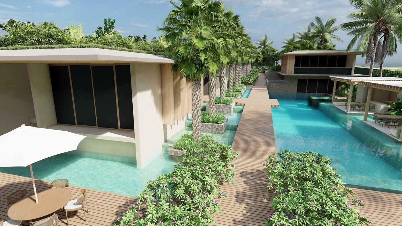 Villas ao longo do espelho d'água