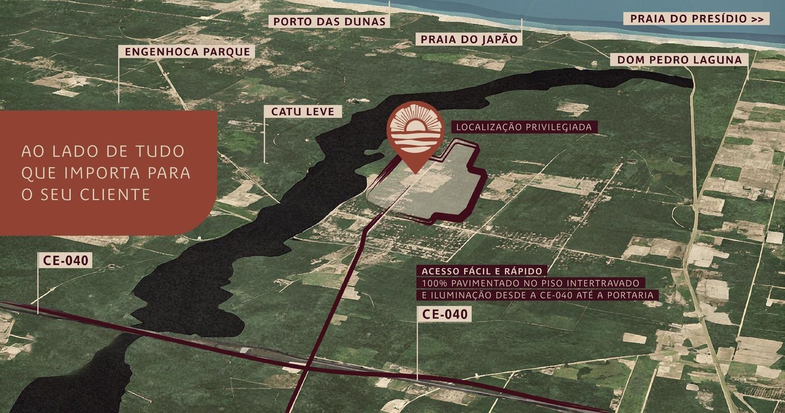 Mapa aéreo da localização do Catu Ville e do entorno